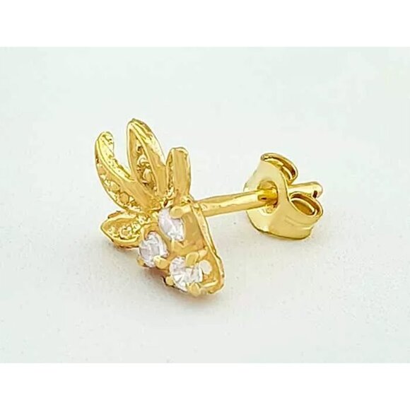 Created White Sapphires Single Earring 14k Yellow Gold